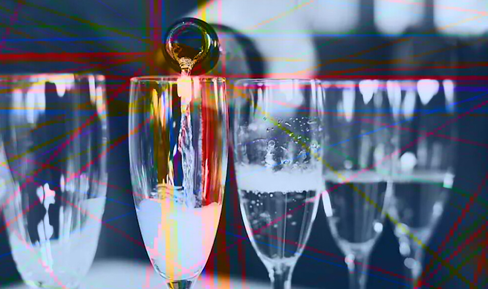 Collage Champagner einschenken vernetzen